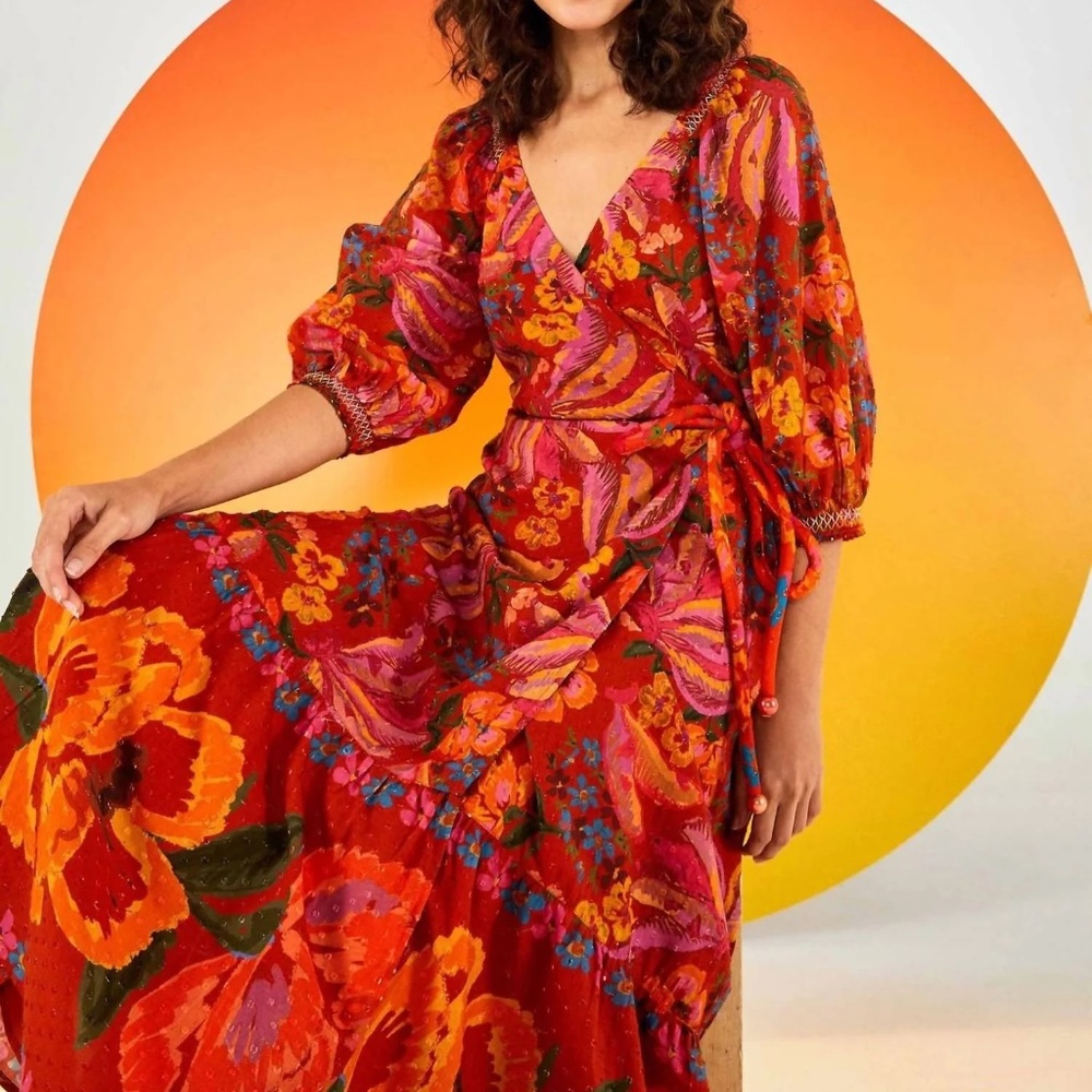 FARM Rio Spring Banana Orange Color Maxi Dress size S